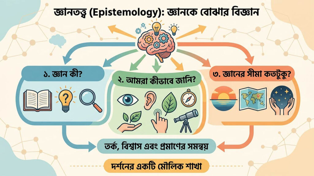 জ্ঞানতত্ত্ব (Epistemology) এবং দর্শনের গভীর চিন্তন বোঝাতে একটি প্রতীকী শিল্পকর্ম