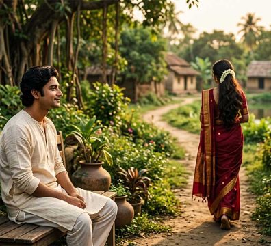 আমি চেয়ে চেয়ে দেখি সারাদিন গানের রোমান্টিক আবহ প্রকাশকারী একটি শৈল্পিক ছবি যেখানে একজন পুরুষ মুগ্ধ হয়ে তাকিয়ে আছেন এবং সামনে প্রকৃতির স্নিগ্ধতা ফুটে উঠেছে।