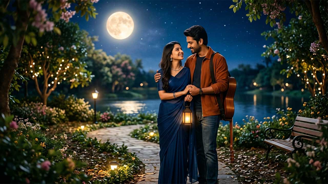 আমি স্বপ্নে তোমায় দেখেছি গানের রোমান্টিক আবহ প্রকাশকারী একটি শৈল্পিক ছবি।