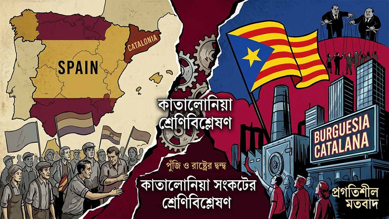 সাম্রাজ্যবাদী দাবার বোর্ডে কাতালান বিচ্ছিন্নতাবাদ এবং ইউরোপীয় আঞ্চলিক পতাকাকে গুটি হিসেবে ব্যবহার করে বুর্জোয়া পুঁজিপতিদের আধিপত্যের একটি রাজনৈতিক ইলাস্ট্রেশন।
