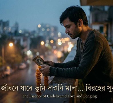 জীবনে যারে তুমি দাওনি মালা গানের প্রতীকী চিত্র—ব্যর্থ প্রেম ও বিরহী স্মৃতির এক বিষাদময় দৃশ্য।