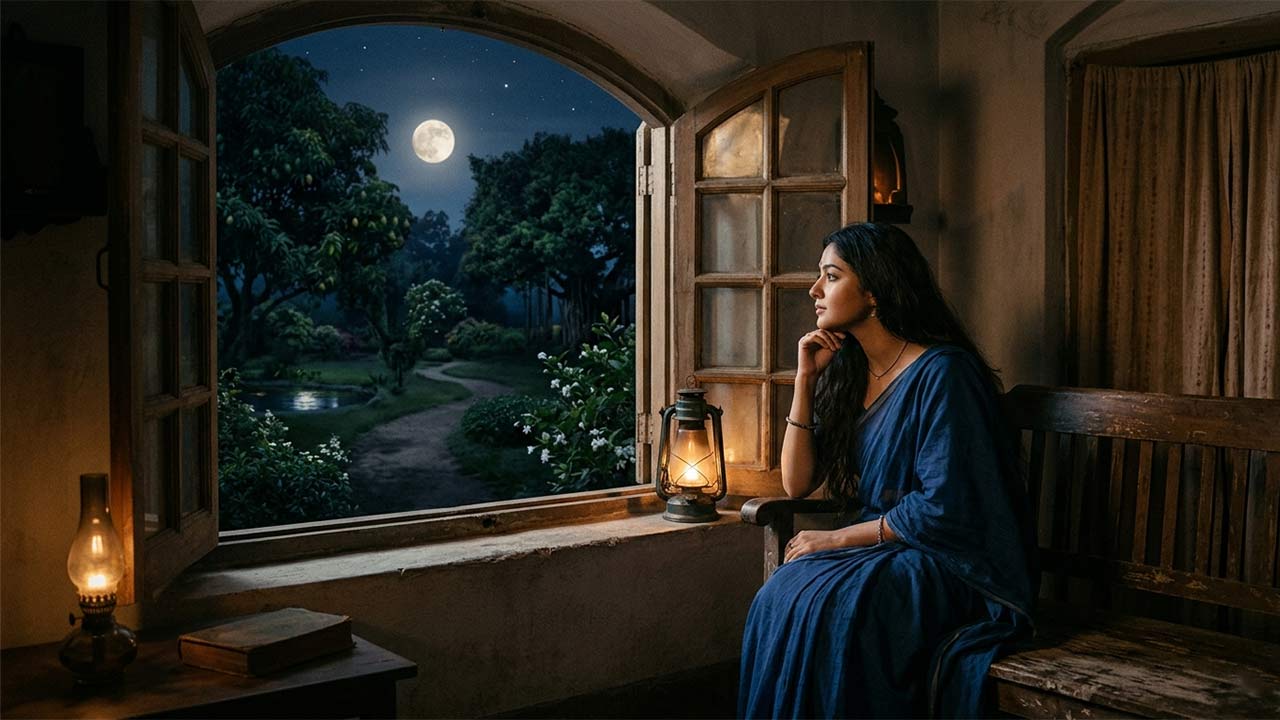 নাইবা ঘুমালে প্রিয় গানের কথা অনুযায়ী এক জ্যোৎস্নাস্নাত রাতে জানালা দিয়ে আকাশের চাঁদের দিকে তাকিয়ে থাকা এক বিষণ্ণ নারীর প্রতিচ্ছবি।