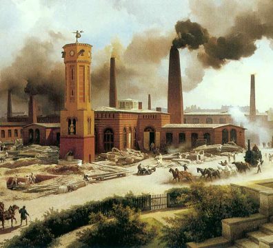 কার্ল এদুয়ার্দ বিয়ারম্যানের আঁকা বার্লিনের বিখ্যাত বরসিগ ইঞ্জিনিয়ারিং কারখানা; যা ১৯ শতকের ইউরোপীয় শিল্প বিকাশের প্রতীক।