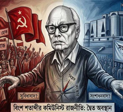 মণি সিংহ এবং বিংশ শতাব্দীর কমিউনিস্ট রাজনীতিতে আদর্শিক দোদুল্যমানতা ও দ্বৈত অবস্থানের একটি প্রতীকী ইলাস্ট্রেশন।