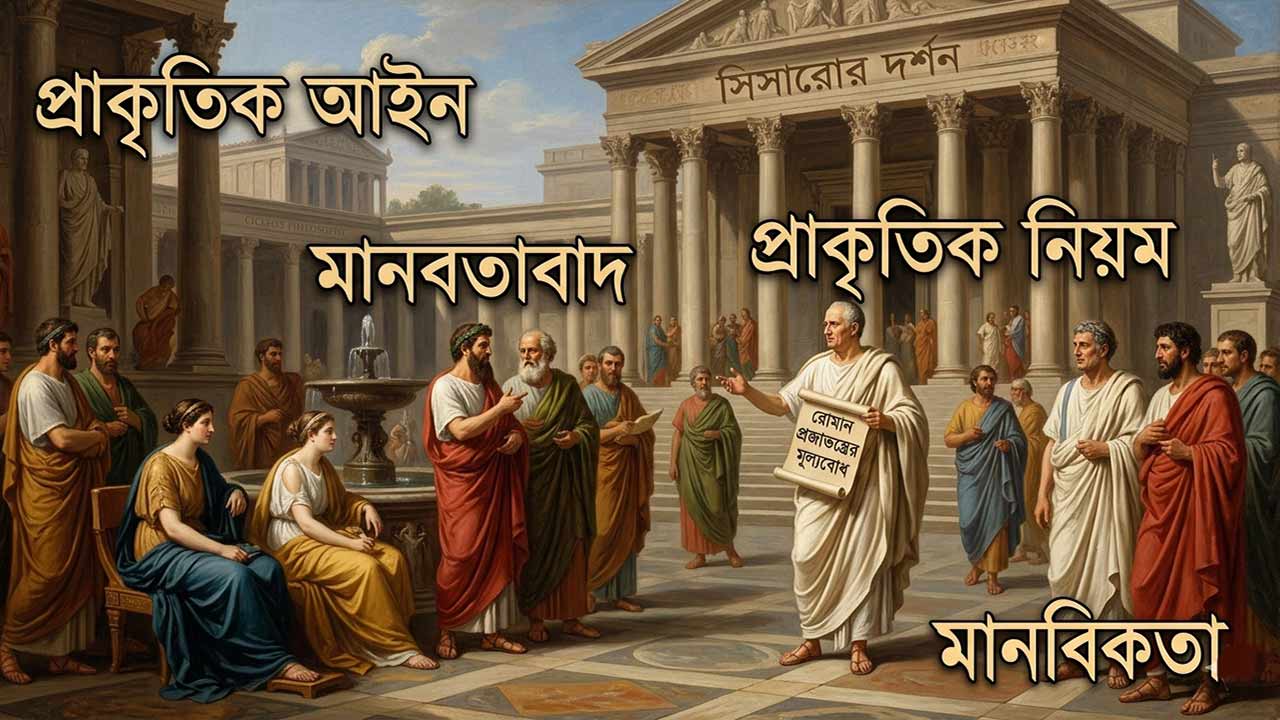 প্রাচীন রোমান স্থাপত্যের প্রেক্ষাপটে দার্শনিক সিসেরো এবং তাঁর অনুসারীদের মাঝে প্রাকৃতিক আইন, মানবতাবাদ ও রোমান প্রজাতন্ত্রের মূল্যবোধ ফুটে ওঠার একটি ঐতিহাসিক চিত্র।