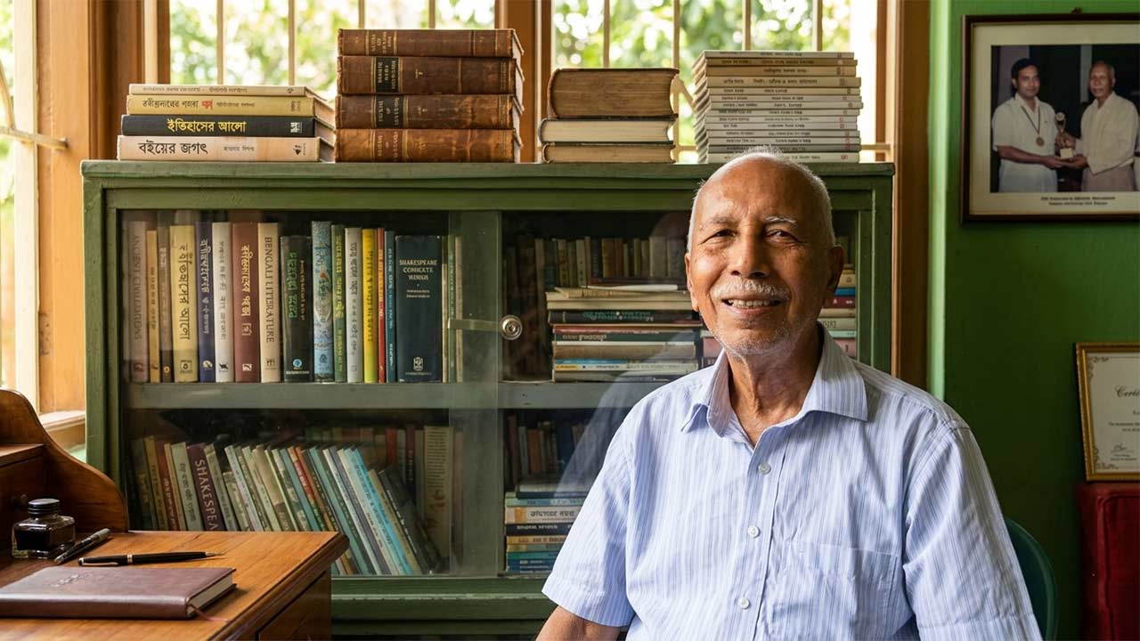 জ্ঞান আর আদর্শের মাঝে কাটানো এক জীবন: নিজস্ব লাইব্রেরিতে সদা হাস্যোজ্জ্বল বহুমাত্রিক লেখক, গবেষক ও শিক্ষাবিদ শেখ আবদুল জলিল।