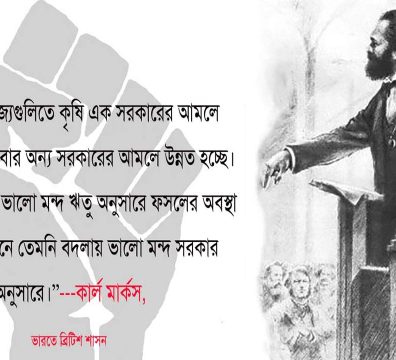 কার্ল মার্কসের ছবি এবং 'ভারতে ব্রিটিশ শাসন' প্রবন্ধের একটি উক্তি সম্বলিত ব্যানার।