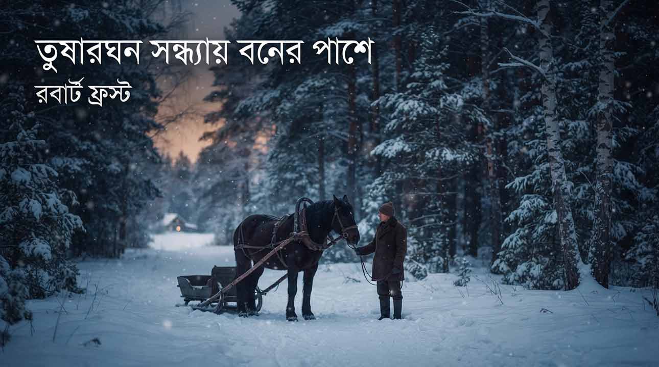 তুষারঘন সন্ধ্যায় বনের পাশে রবার্ট ফ্রস্টের কবিতার বাংলা অনুবাদ ও মূলভাব বিশ্লেষণের ফিচারড ইমেজ